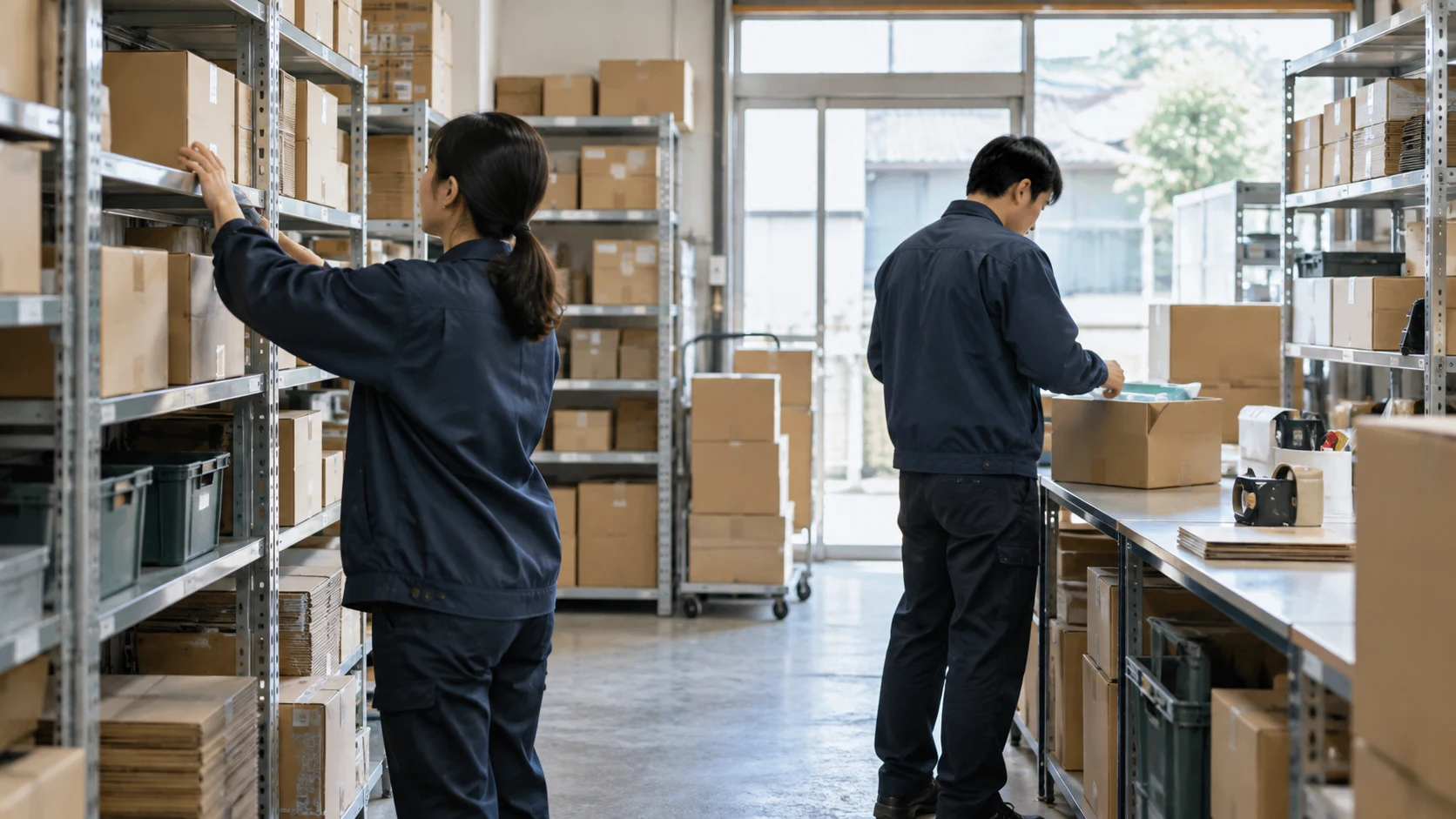 商品の保管と梱包作業のイメージ